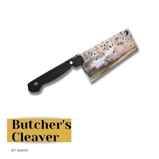 Butcher's Cleaver with wood handle and hammered detailing on blade
